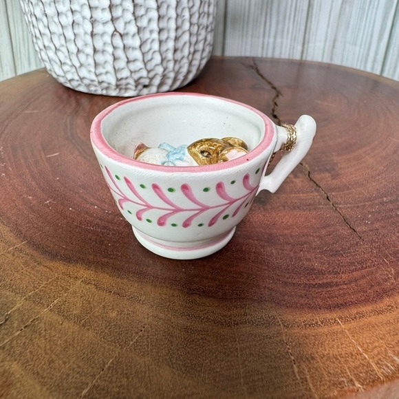 Schmid Other - Vtg 1990 Schmid Beatrix Potter Peter Rabbit Teacup Ornament Ceramic Pink White